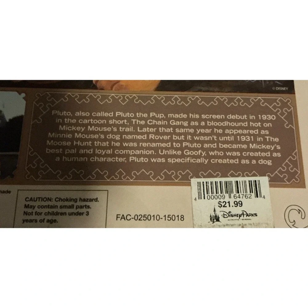 Disney‎ Parks Signature Puzzle Mickey & Pluto 85th Anniversary 1000 Pieces